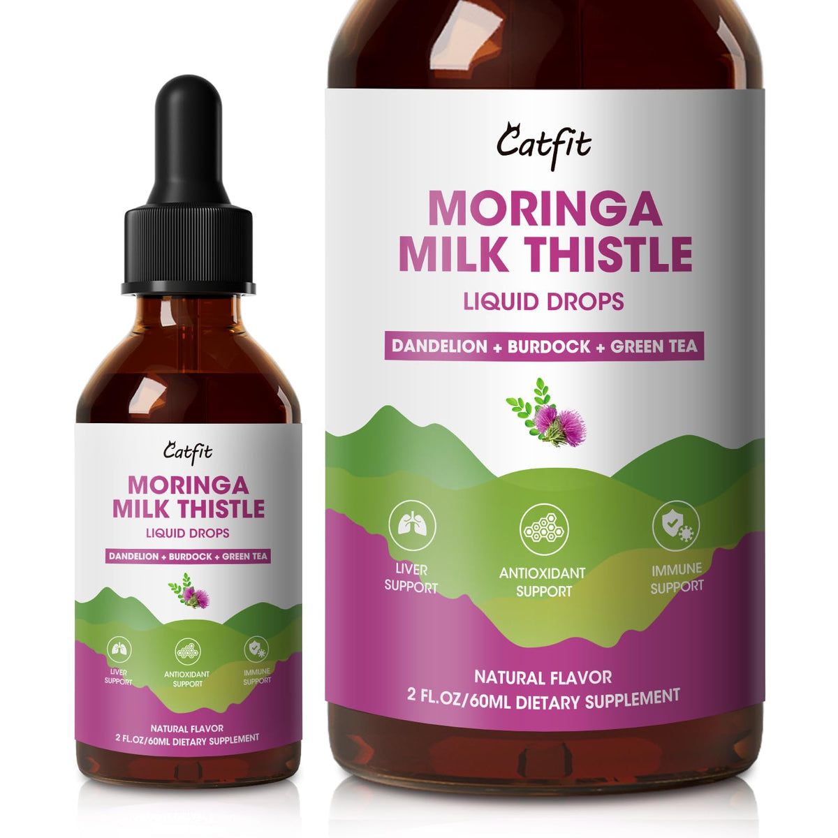 Catfit Milk Thistle Liver Detox Drops bottle being poured for easy daily use