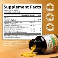 Catfit capsules closeup showing moringa-based wellness formula.