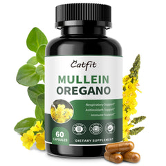 Catfit Mullein Oregano Capsules bottle for daily lung support.
