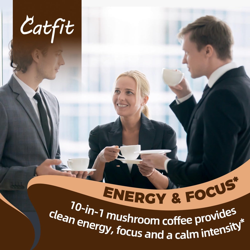 Catfit oat-mushroom coffee mix in bowl ready to stir.