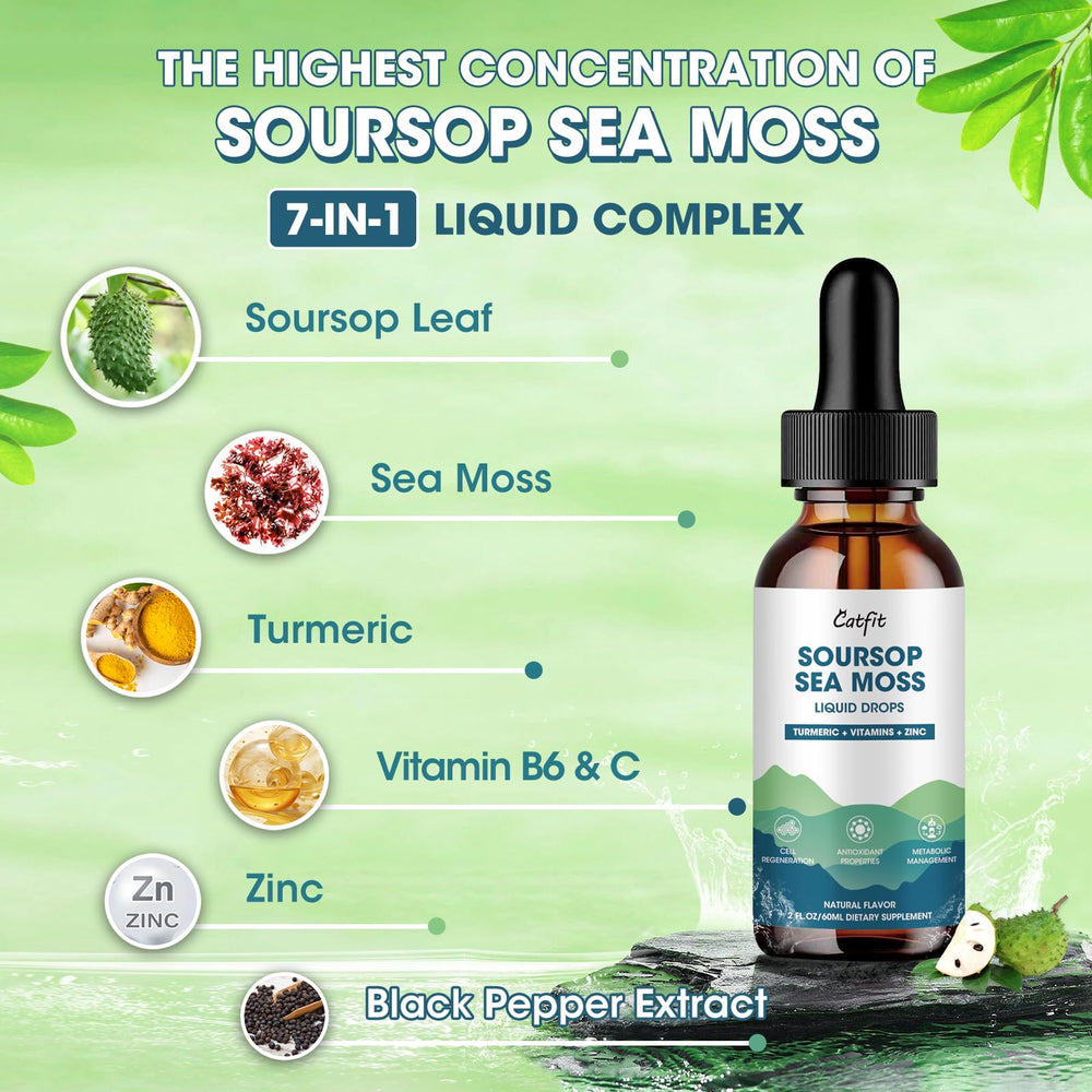 Catfit sea moss turmeric blend drops highlighting nutrient-rich plant-based formula