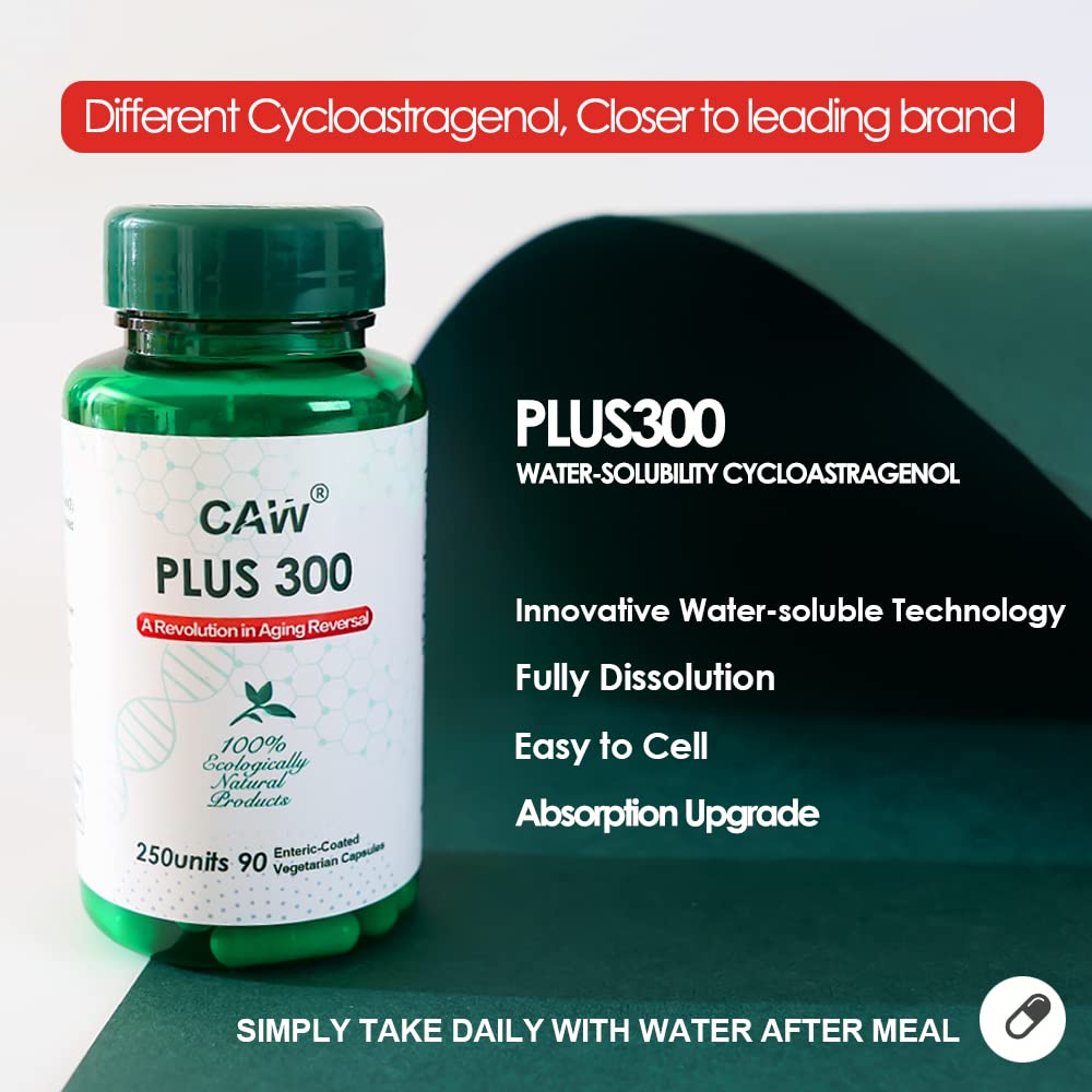 CAW Cycloastragenol capsules closeup highlighting high-purity capsules.