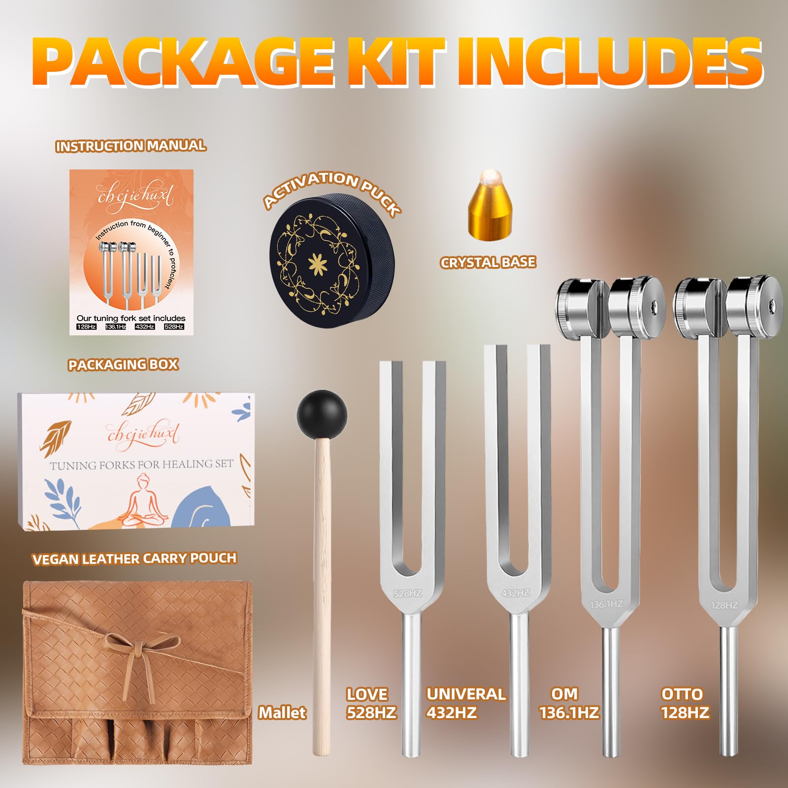 CBCJIEHUXL four forks display frequency range supporting chakra balance and sound therapy.