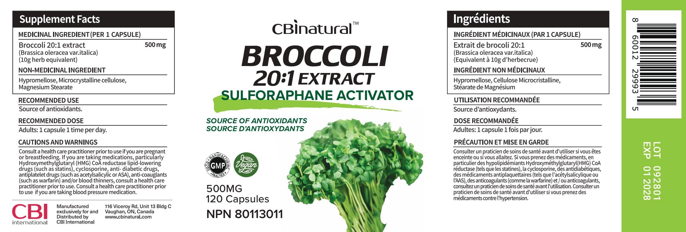 CBI Natural broccoli 20x concentrate capsules provide convenient daily antioxidant potential.