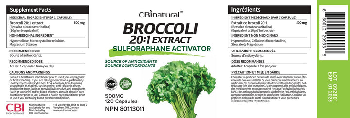 CBI Natural broccoli 20x concentrate capsules provide convenient daily antioxidant potential.