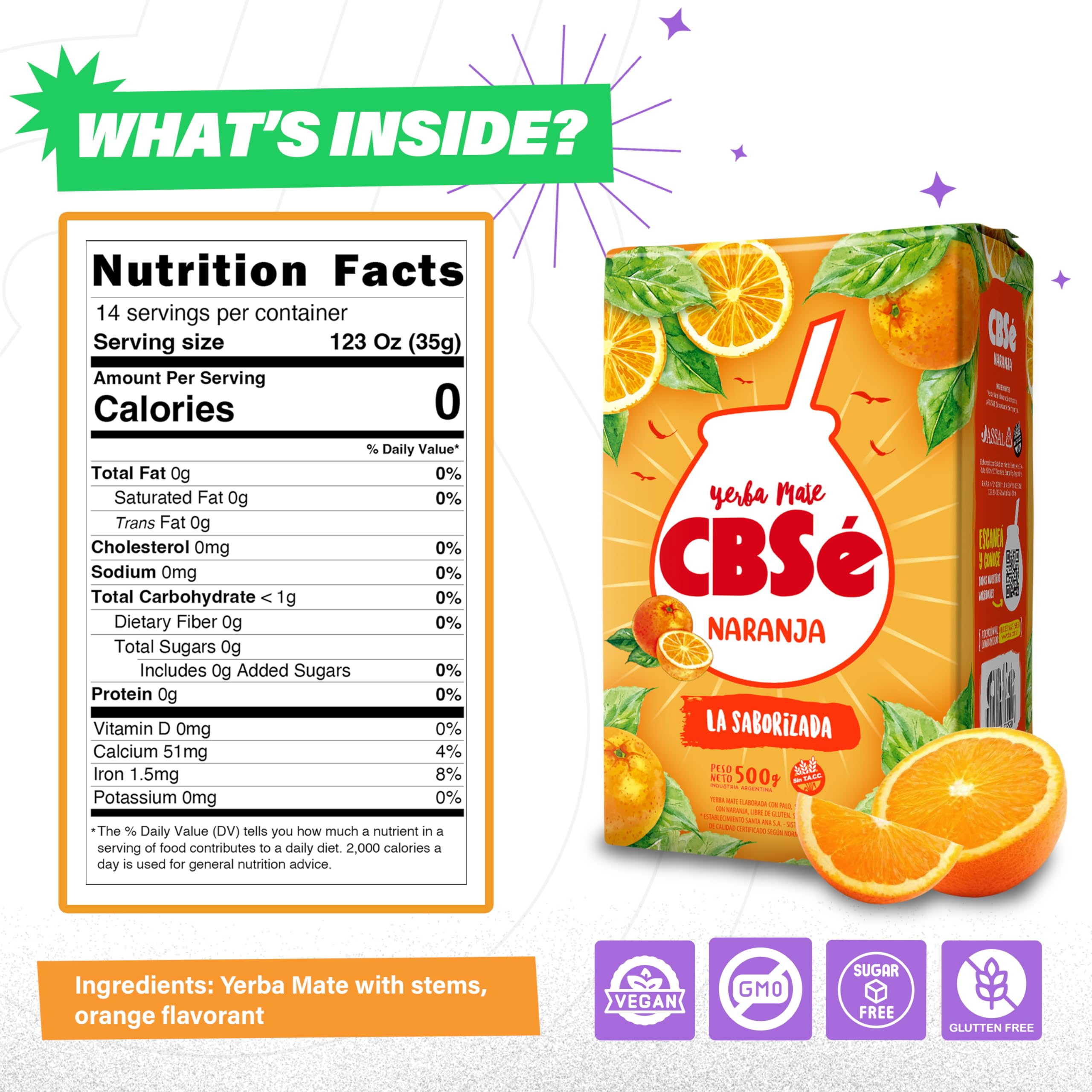 CBSé Orange Flavor gluten-free label on packaging for reassurance