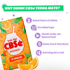 CBSé Orange Flavor packaging highlighting gluten-free and natural caffeine