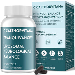 C Calthorvitana migraine relief softgel closeup showing liposomal delivery for potential absorption benefits.