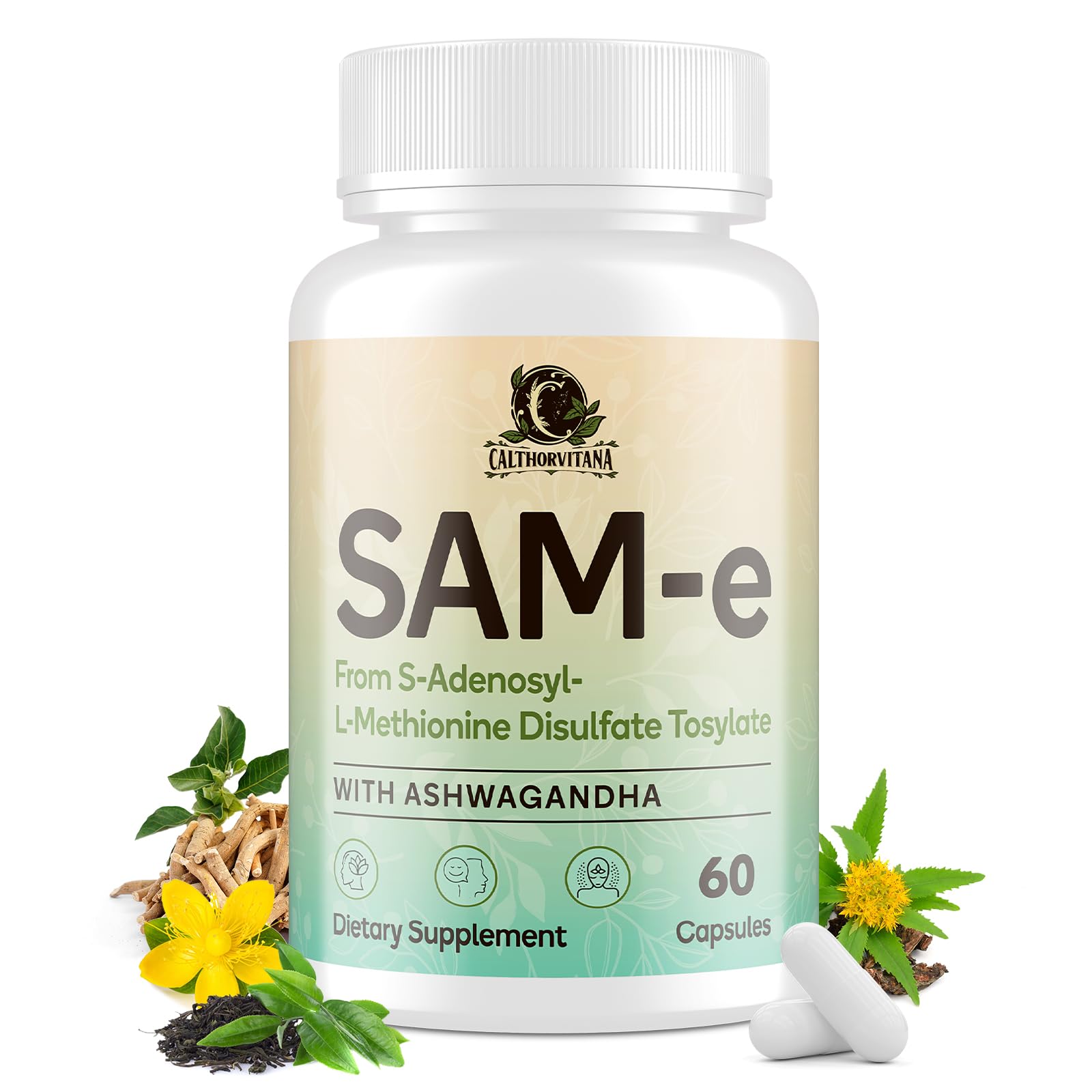 C Calthorvitana SAM-e bottle front view with botanical capsule blend