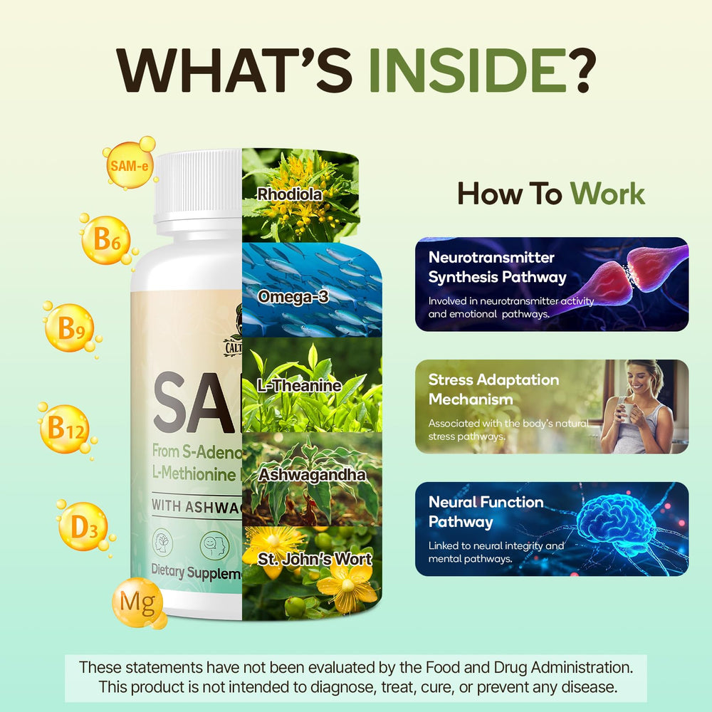 C Calthorvitana SAM-e bottle label detailing ingredients and key nutrients