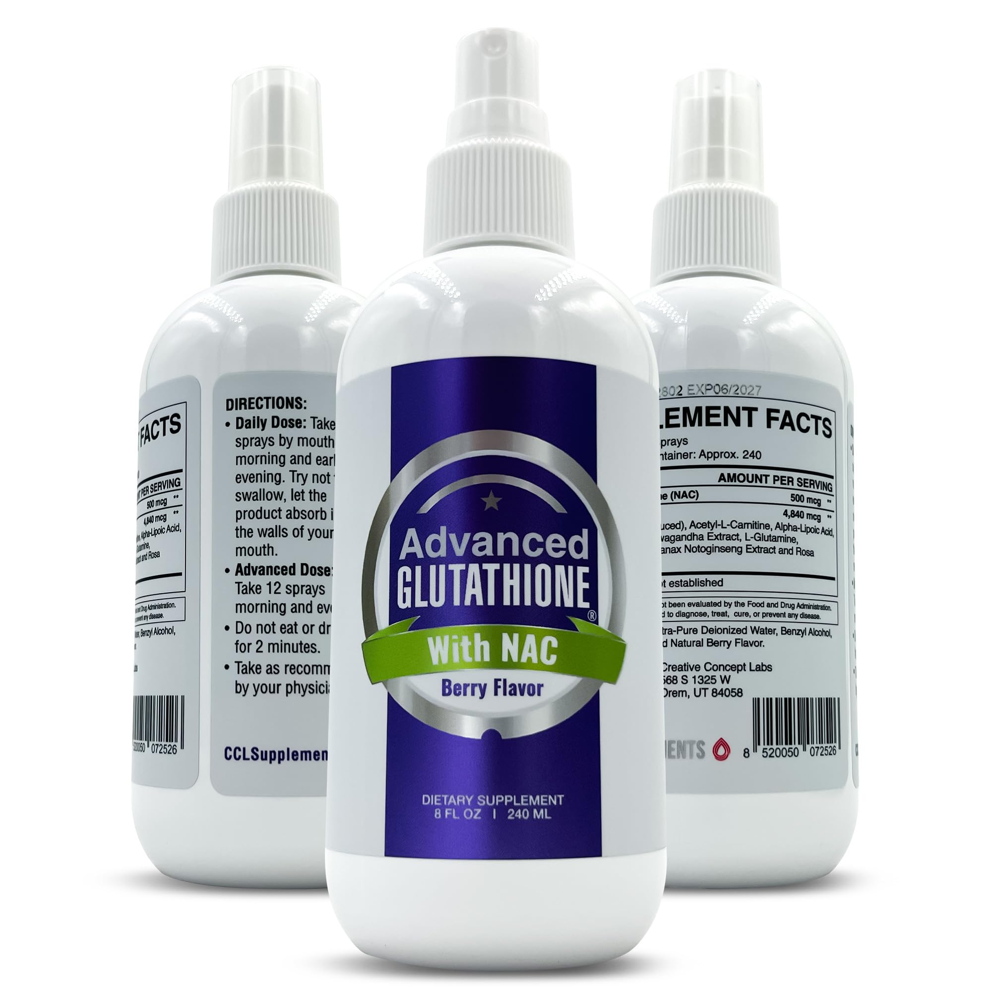 CCL Supplements liquid glutathione spray bottle demonstrates convenient sublingual delivery for faster absorption.