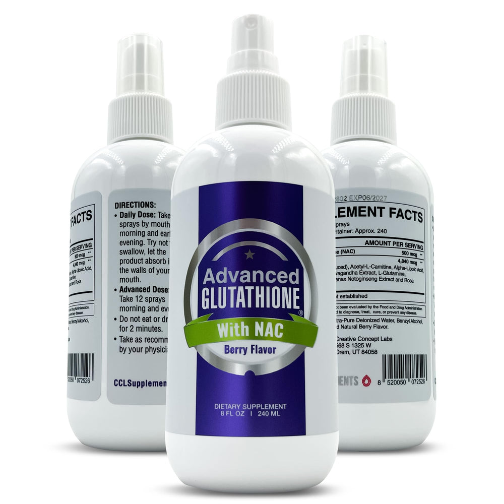 CCL Supplements liquid glutathione spray bottle demonstrates convenient sublingual delivery for faster absorption.