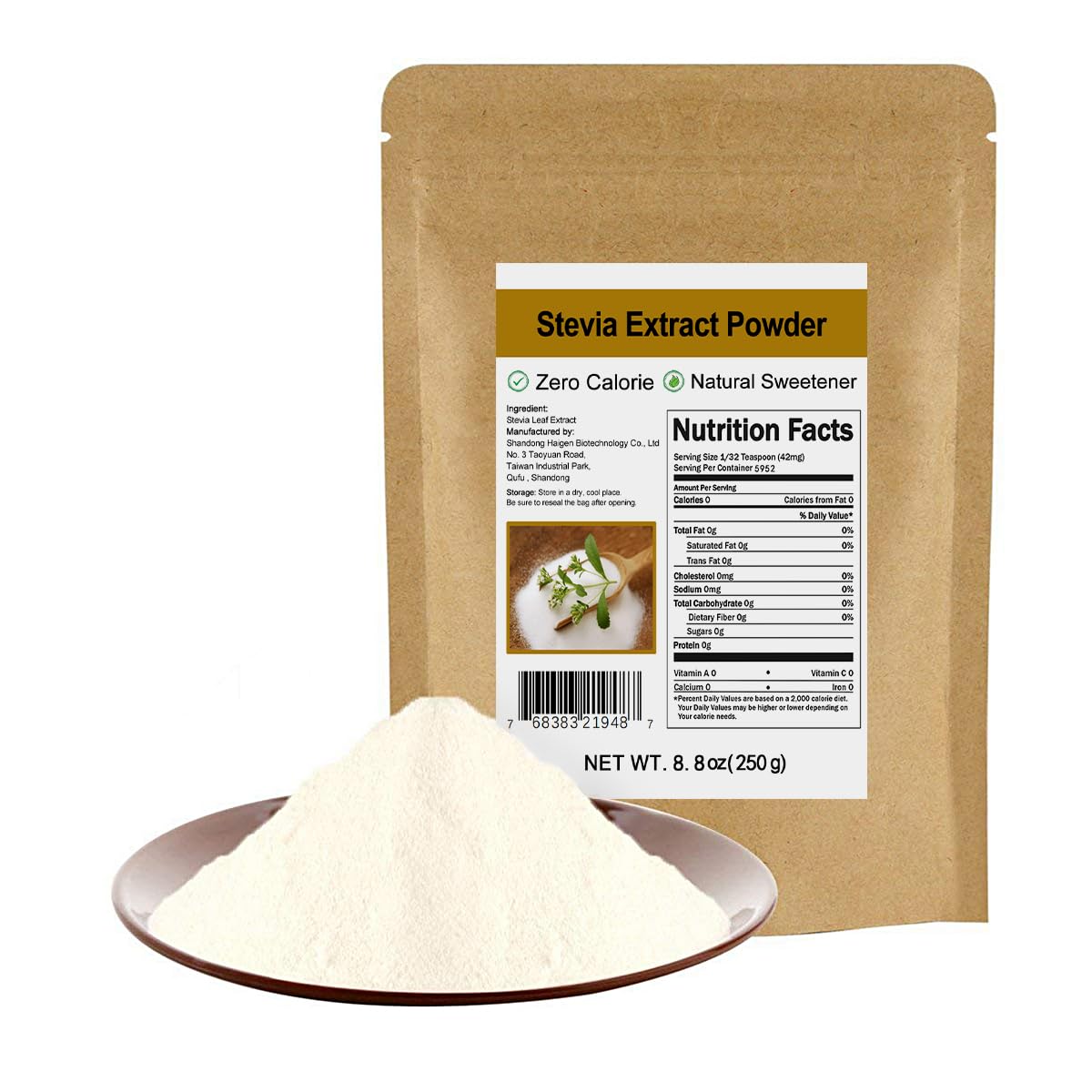 CCnature Pure Stevia Powder in eco-friendly packaging delivers sustainable sweetness