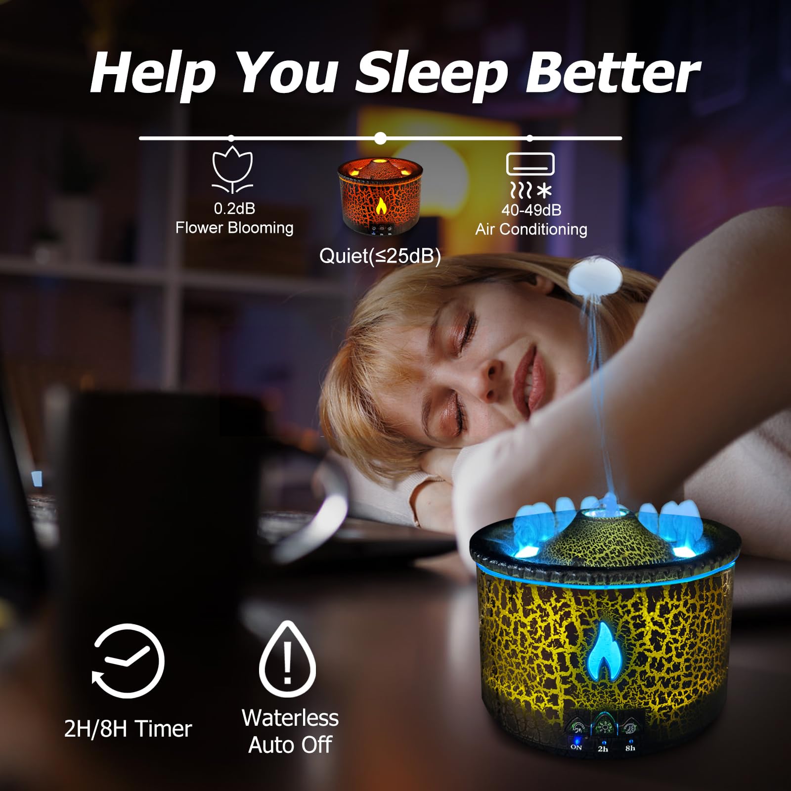 Cechlicht Volcano Diffuser dual light colors enhance room ambiance.