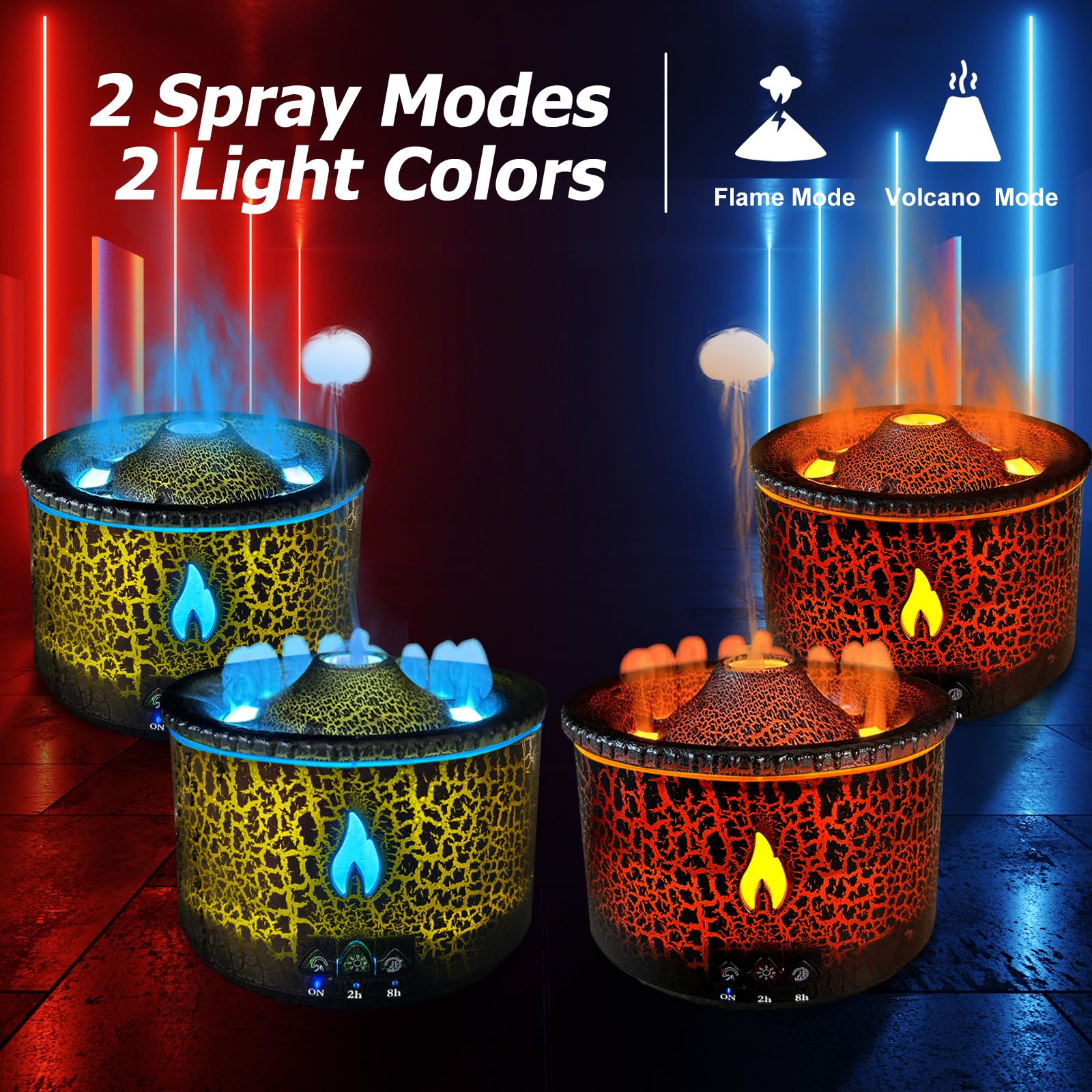 Cechlicht Volcano Diffuser flame mode creates a warm, cozy ambiance.
