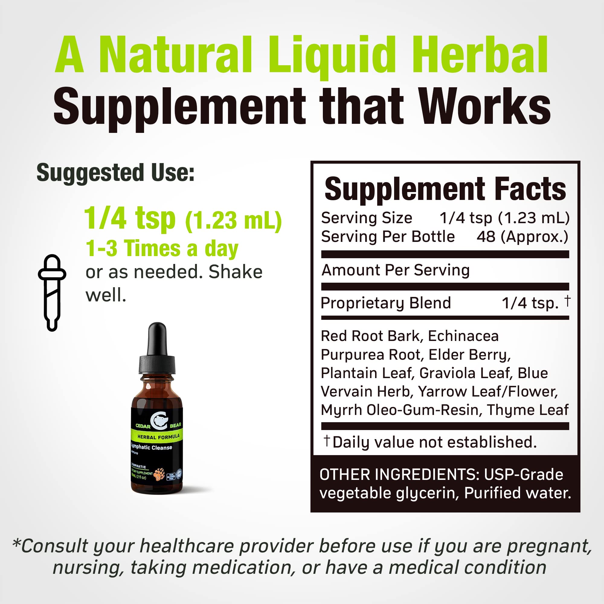 Cedar Bear Immune Support Drops label closeup highlighting natural ingredients