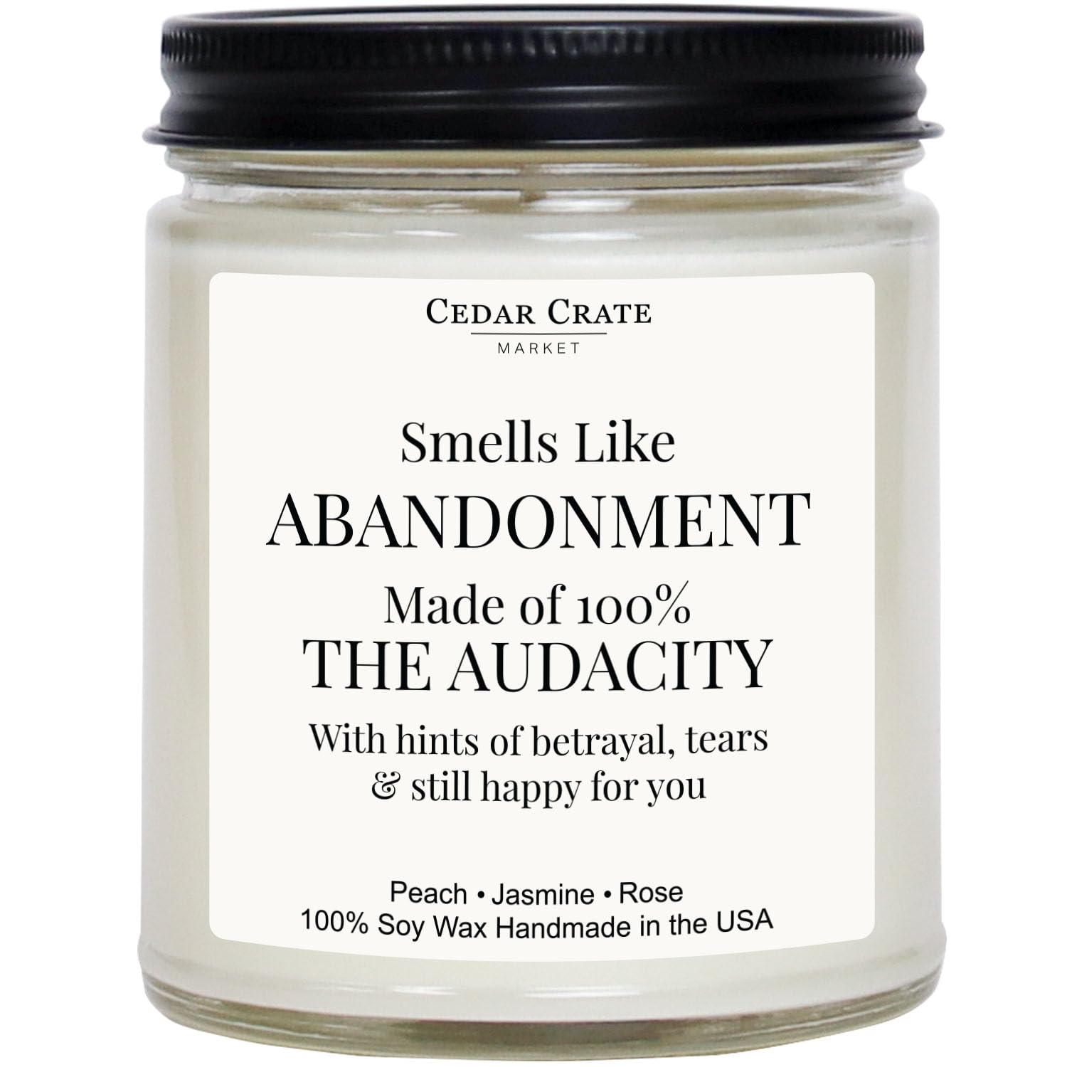 CEDAR CRATE MARKET Smells Like Abandonment Candle in gift box, ideal farewell gift.
