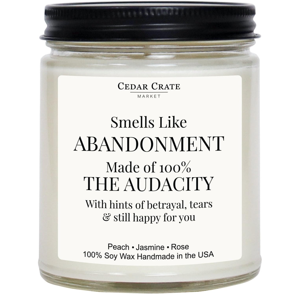 CEDAR CRATE MARKET Smells Like Abandonment Candle in gift box, ideal farewell gift.
