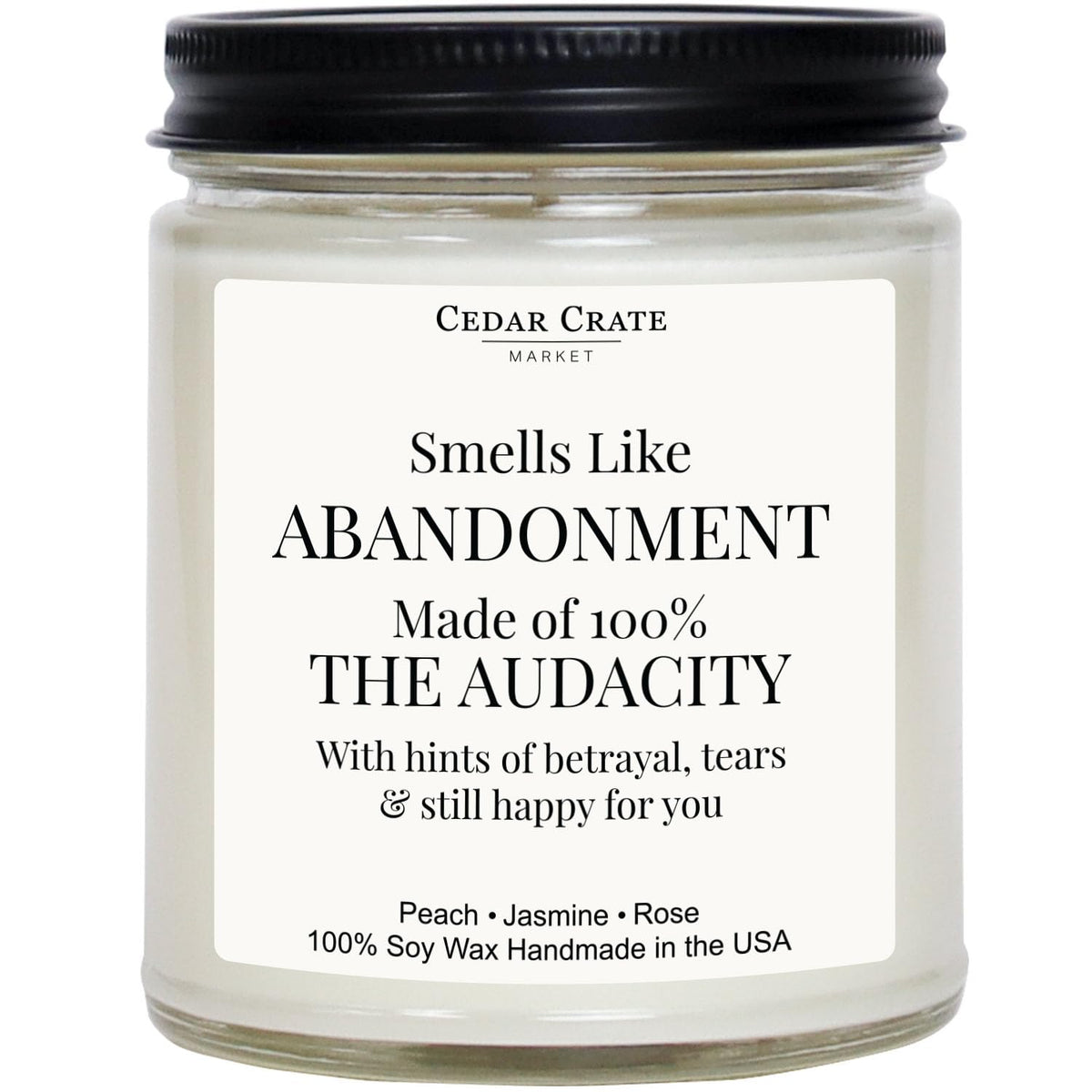 CEDAR CRATE MARKET Smells Like Abandonment Candle in gift box, ideal farewell gift.