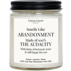CEDAR CRATE MARKET Smells Like Abandonment Candle in gift box, ideal farewell gift.