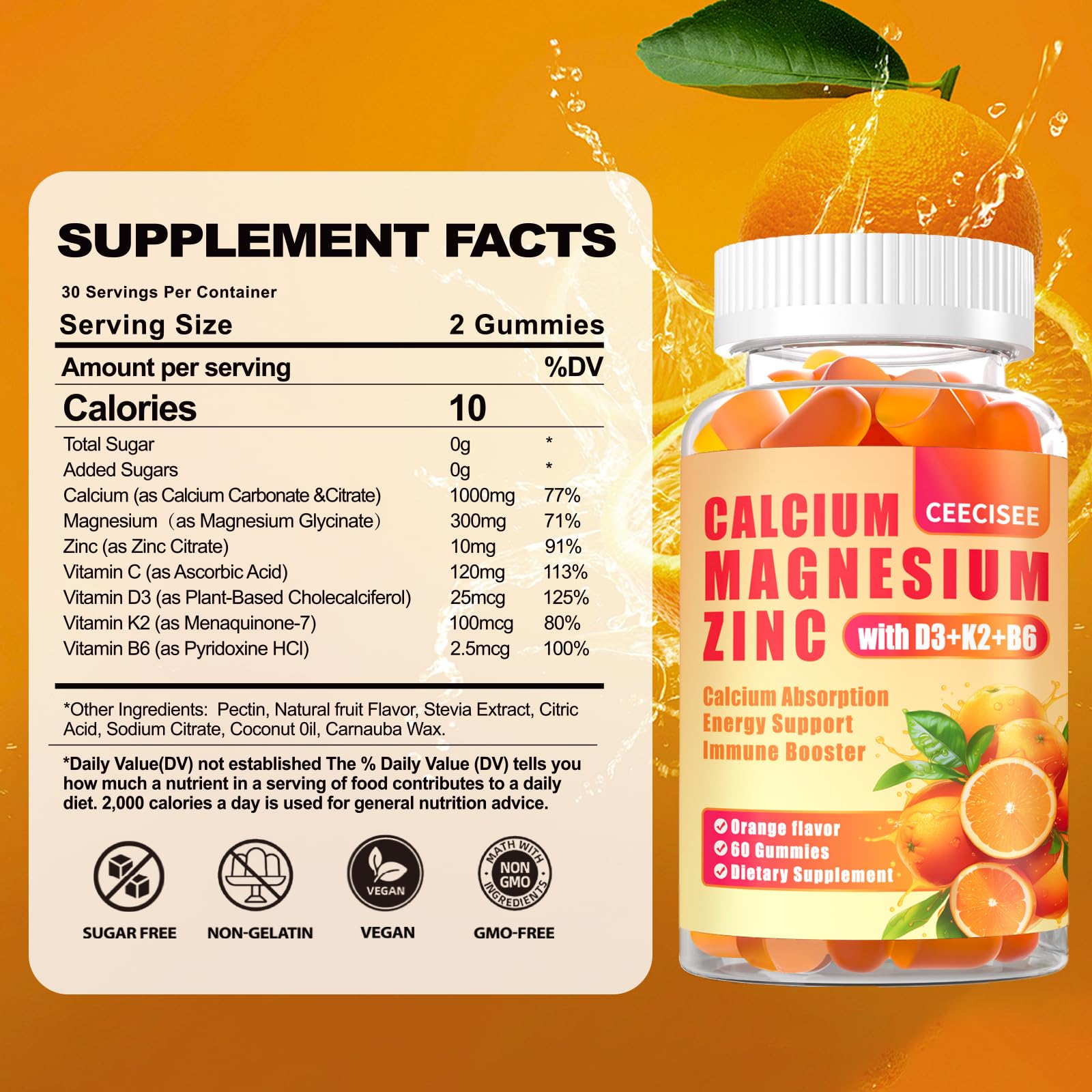 Ceecisee gummies close-up texture showing chewy orange flavor for easy daily consumption