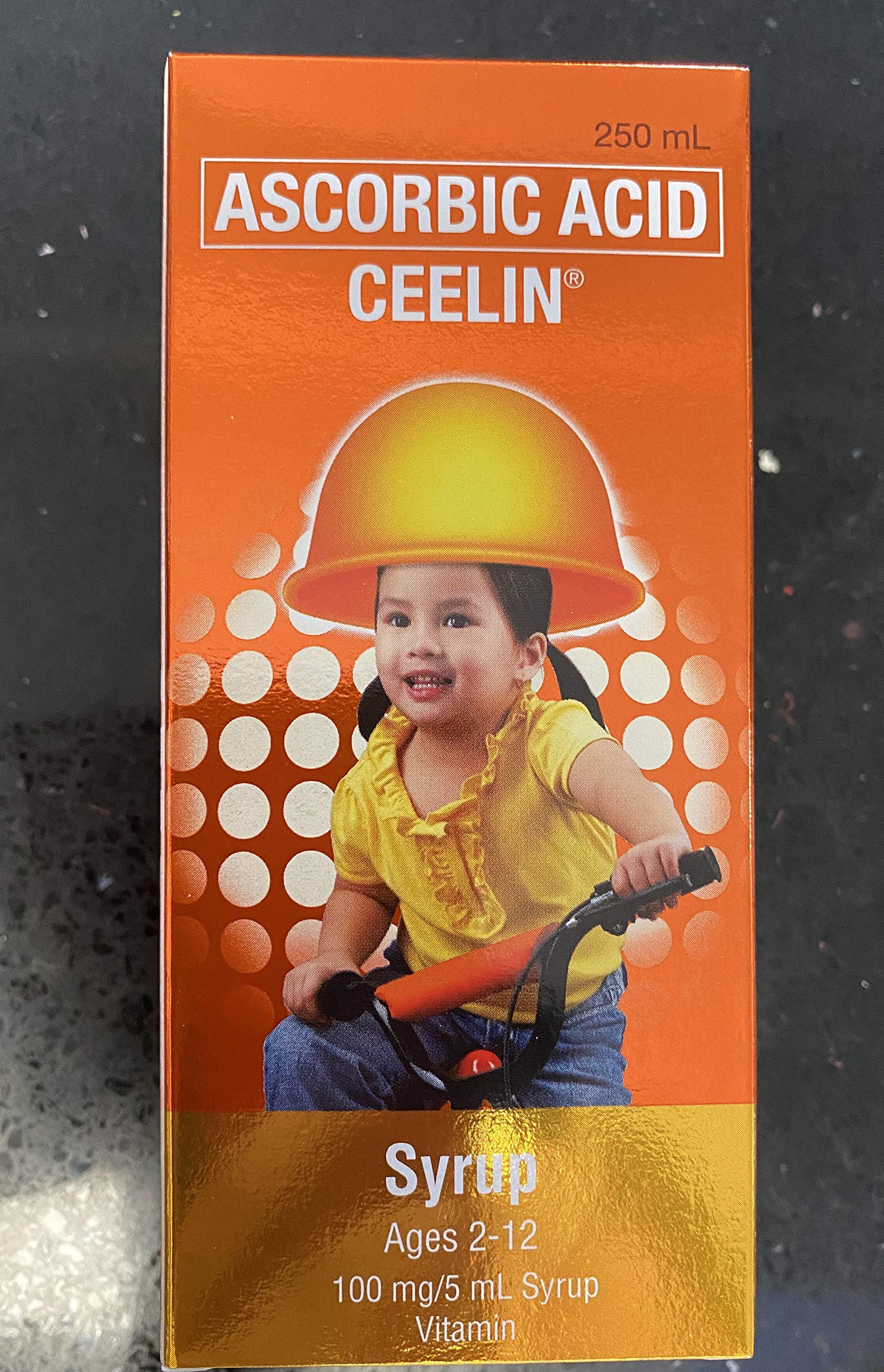 Ceelin ascorbic acid syrup bottle with orange flavor for kids' daily nutrition