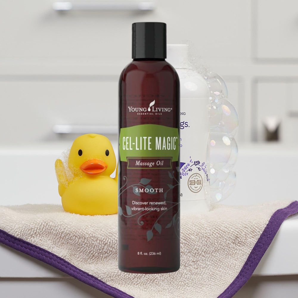 Cel-Lite Magic aromatherapy massage scene evokes a tranquil home spa.