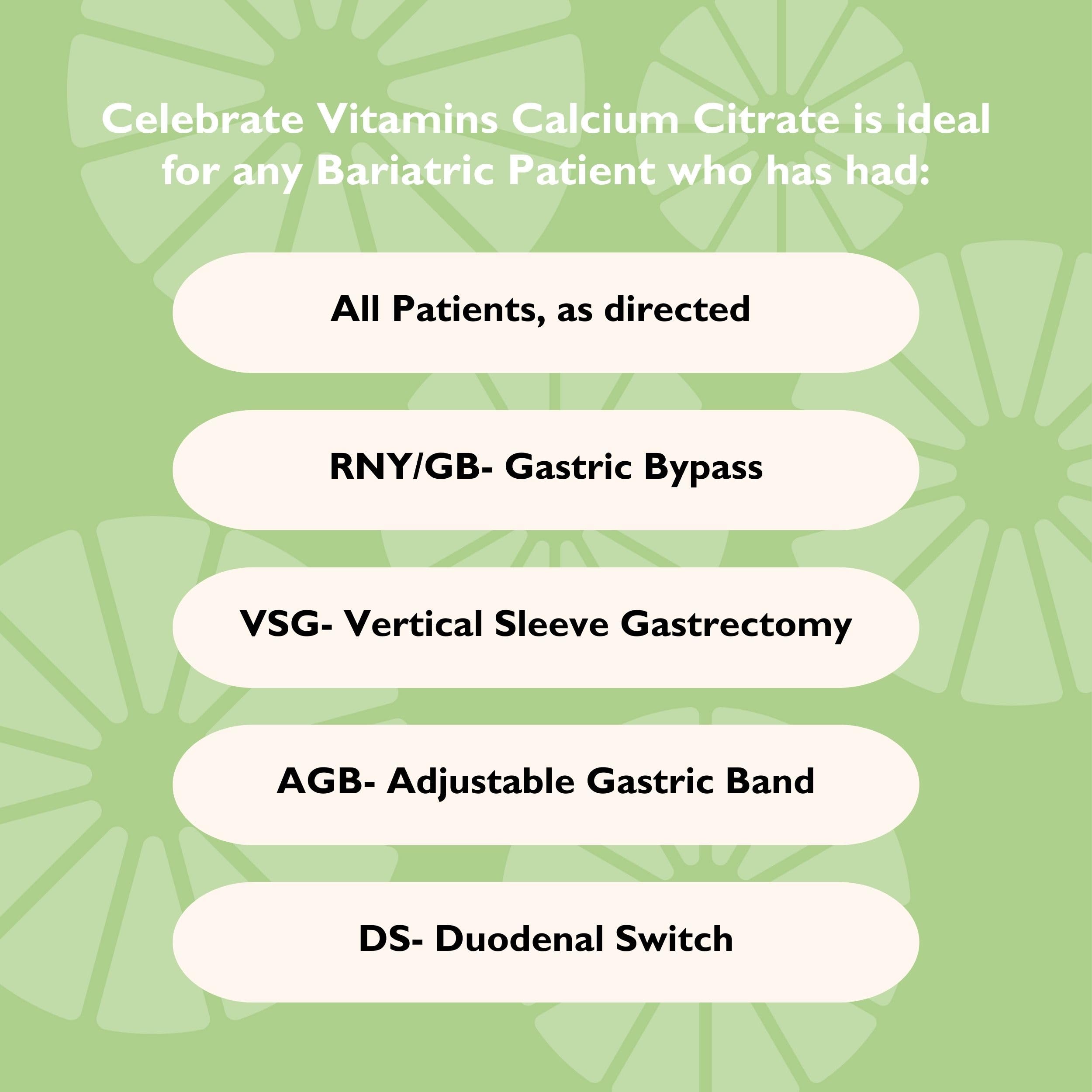 Celebrate Bariatric Supplements calcium citrate absorption graphic emphasizes bioavailability