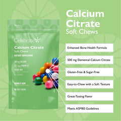 Close-up of Celebrate Vitamins calcium citrate chew highlighting easy-to-chew texture