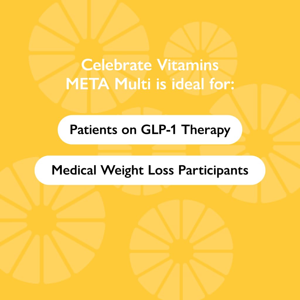 Celebrate Vitamins META Multi GLP-1 bottle in hand suggests convenient daily capsule routine