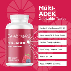 Close-up of Celebrate Multi ADEK chewables texture in Berry Sorbet flavor