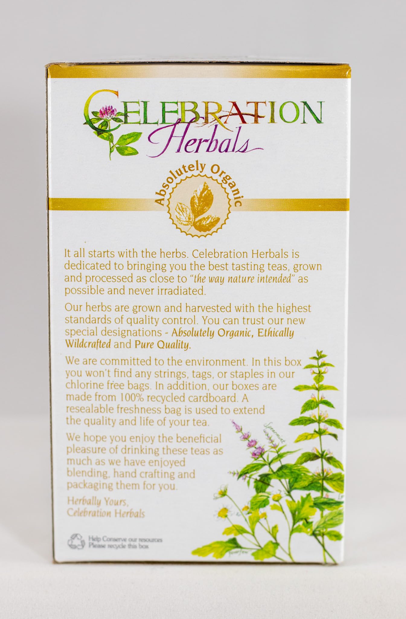 Celebration Herbals Angelica Root Organic 24-Bag recyclable packaging emphasizes sustainability.