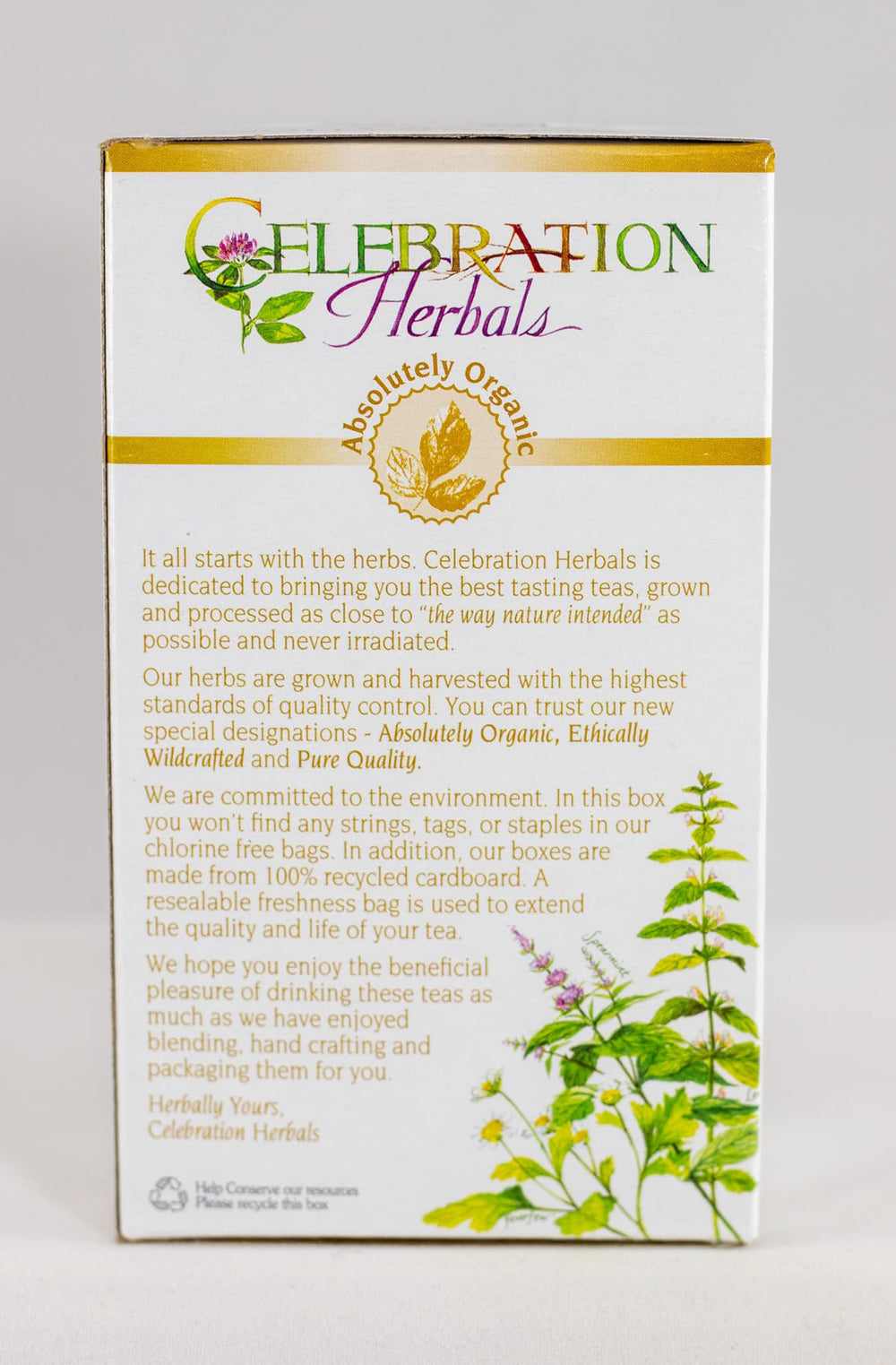 Celebration Herbals Angelica Root Organic 24-Bag recyclable packaging emphasizes sustainability.