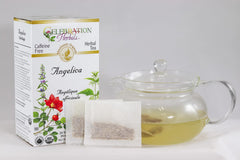 Celebration Herbals Angelica Root Organic 24-Bag close-up reveals earthy, aromatic dried root.