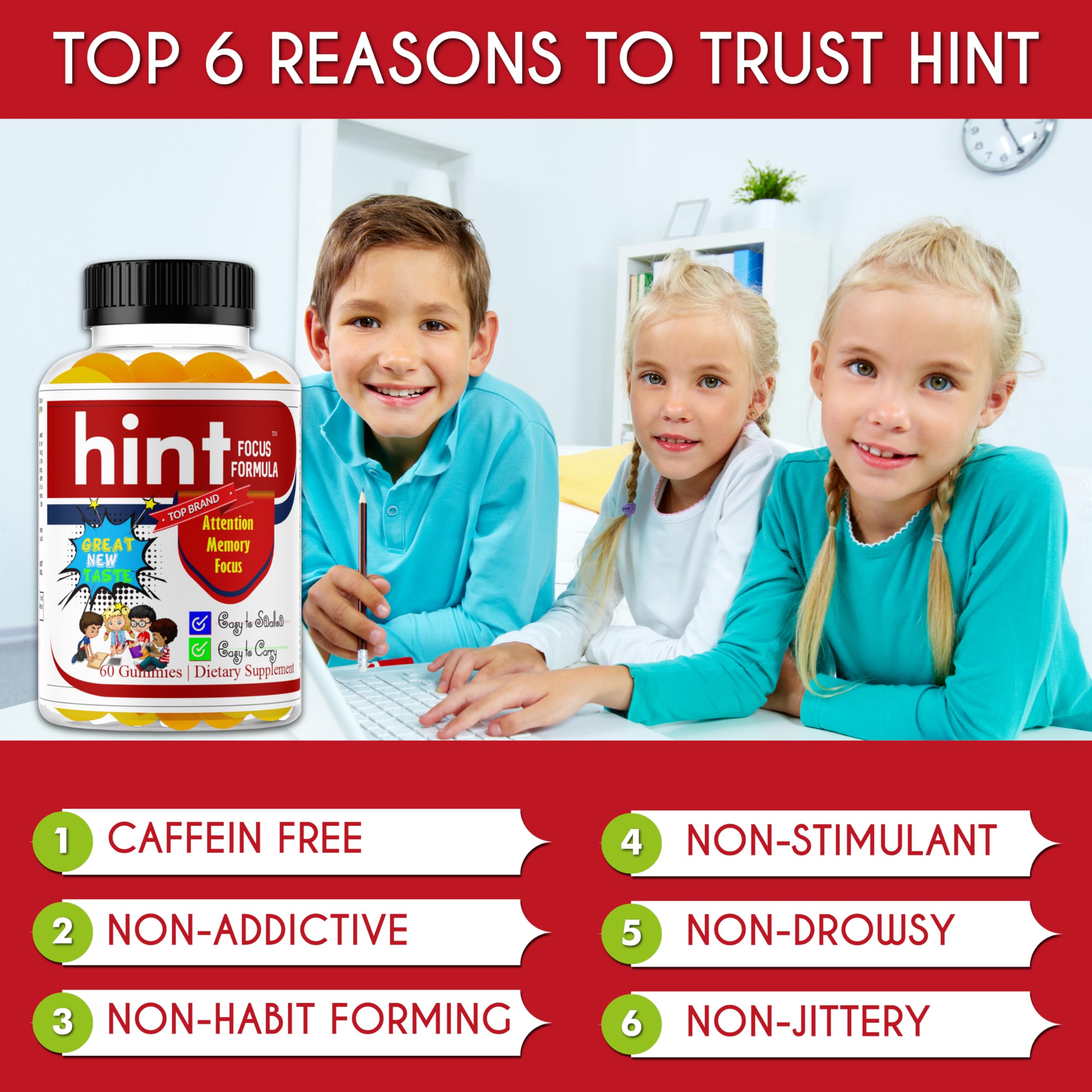 Celebrity LifeStyle Product Hint bottle with chewables illustrates an easy daily routine.