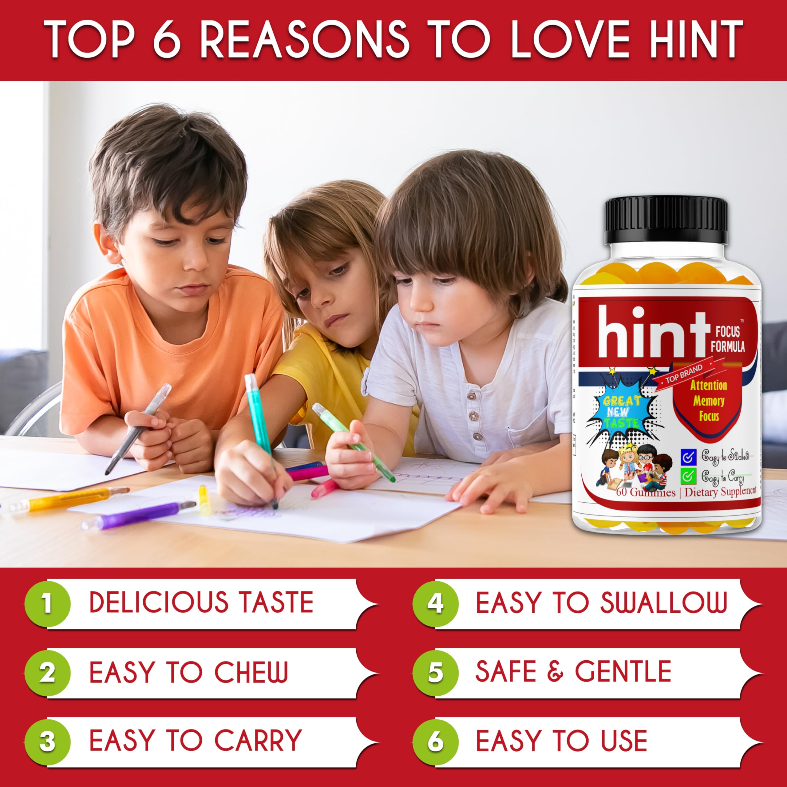 Celebrity LifeStyle Product Hint child enjoying a gummy for focused study time.