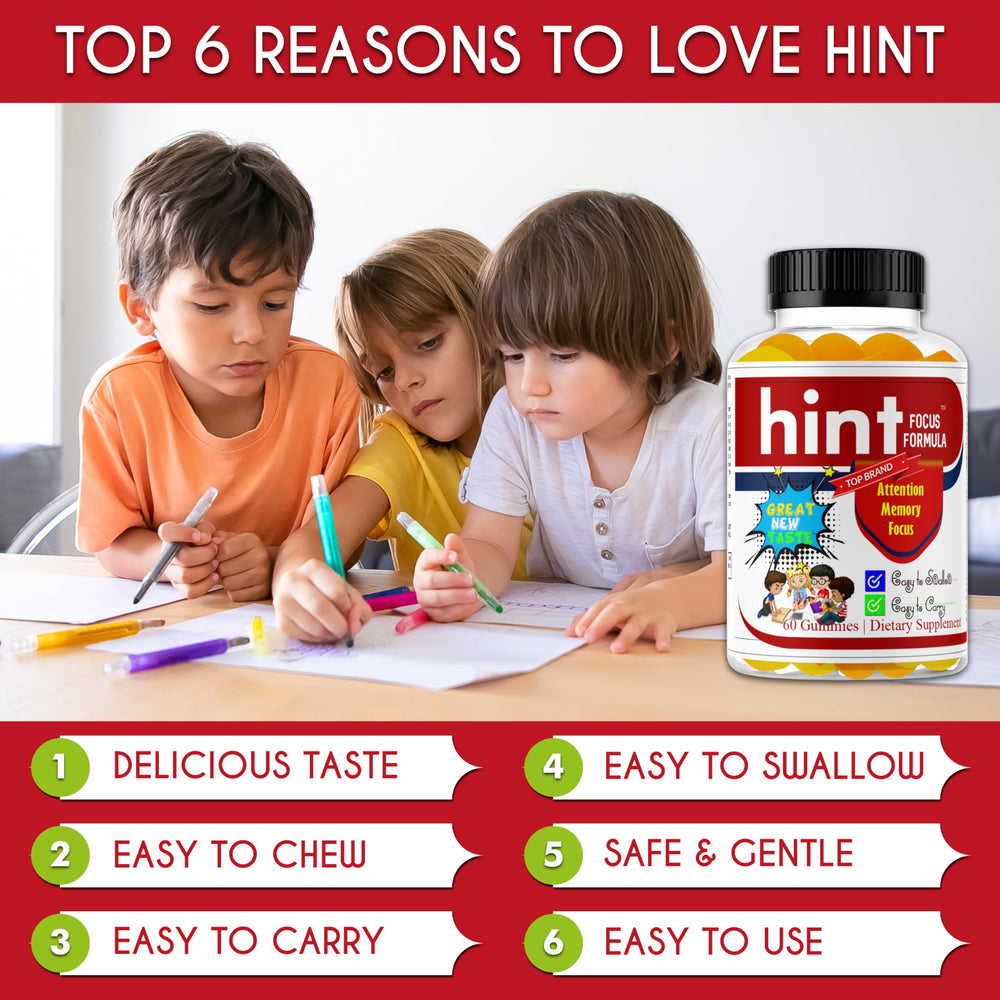 Celebrity LifeStyle Product Hint child enjoying a gummy for focused study time.
