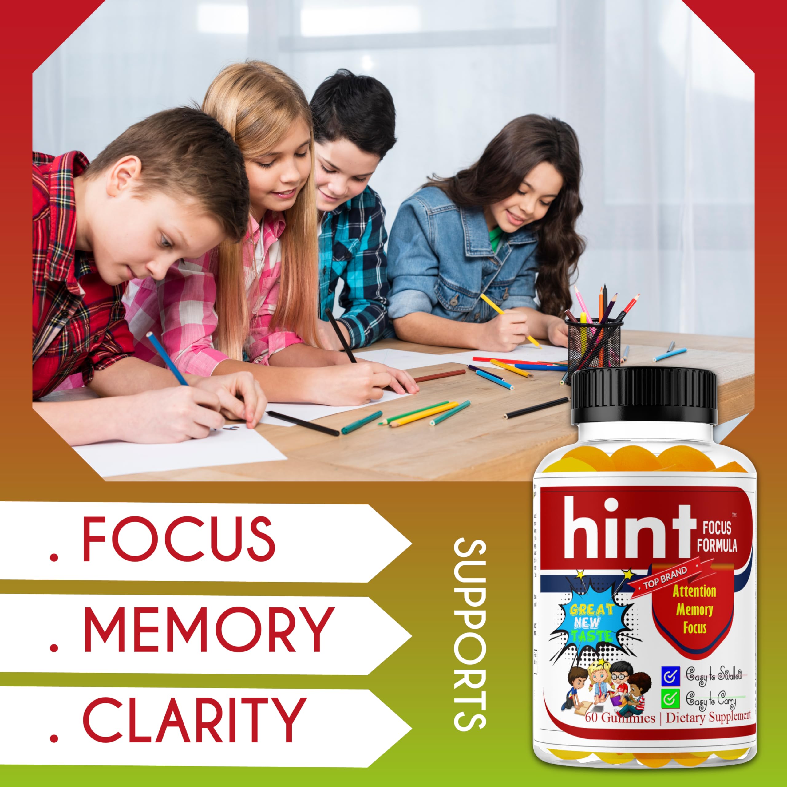 Celebrity LifeStyle Product Hint Kids Omega 3 gummies close-up showing fruity flavor for daily use.