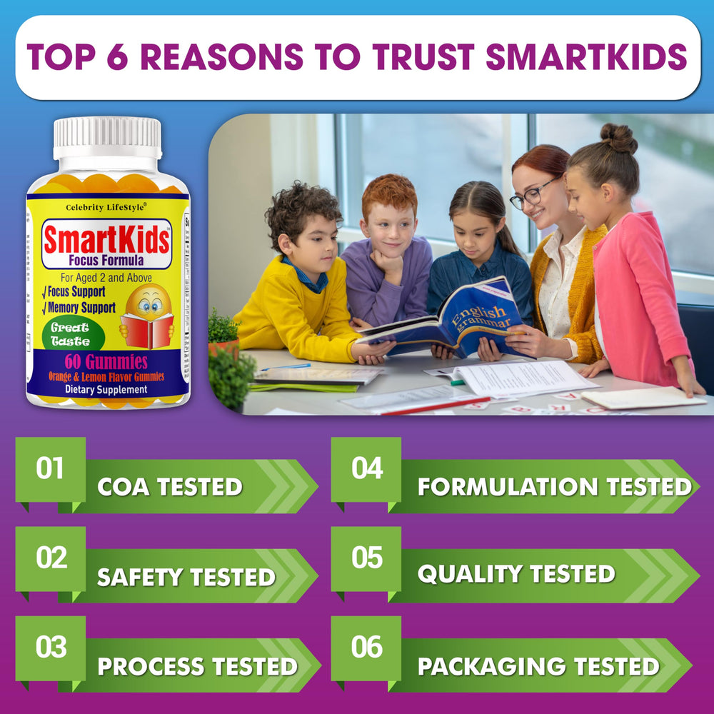 Celebrity LifeStyle Product SmartKids cGMP-certified USA facility seal.