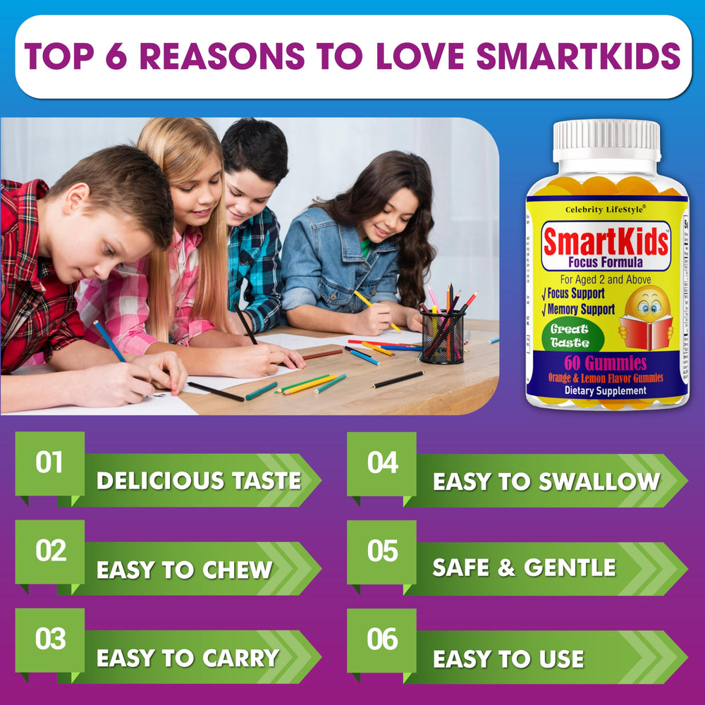 Celebrity LifeStyle Product SmartKids lemon-orange gummies with kid-friendly flavor.