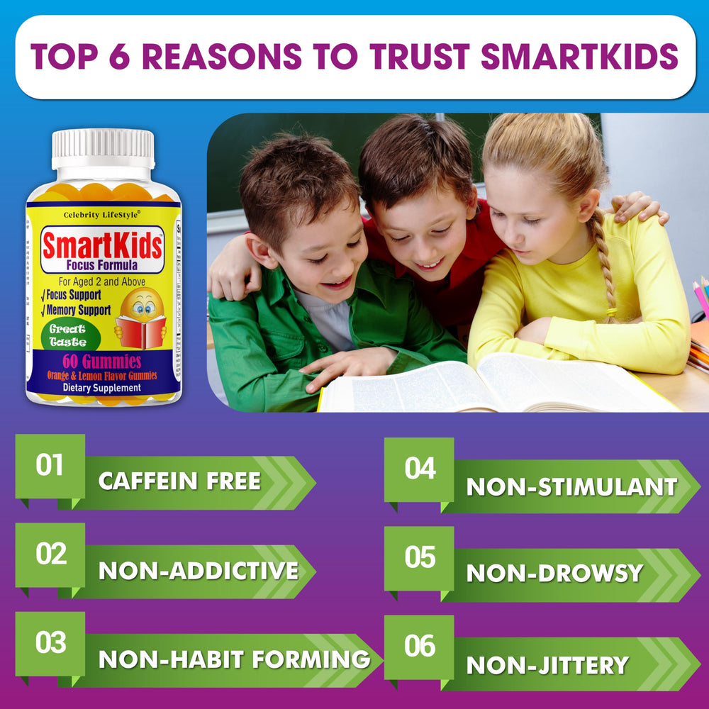 Celebrity LifeStyle Product SmartKids non-GMO and gelatin-free label.