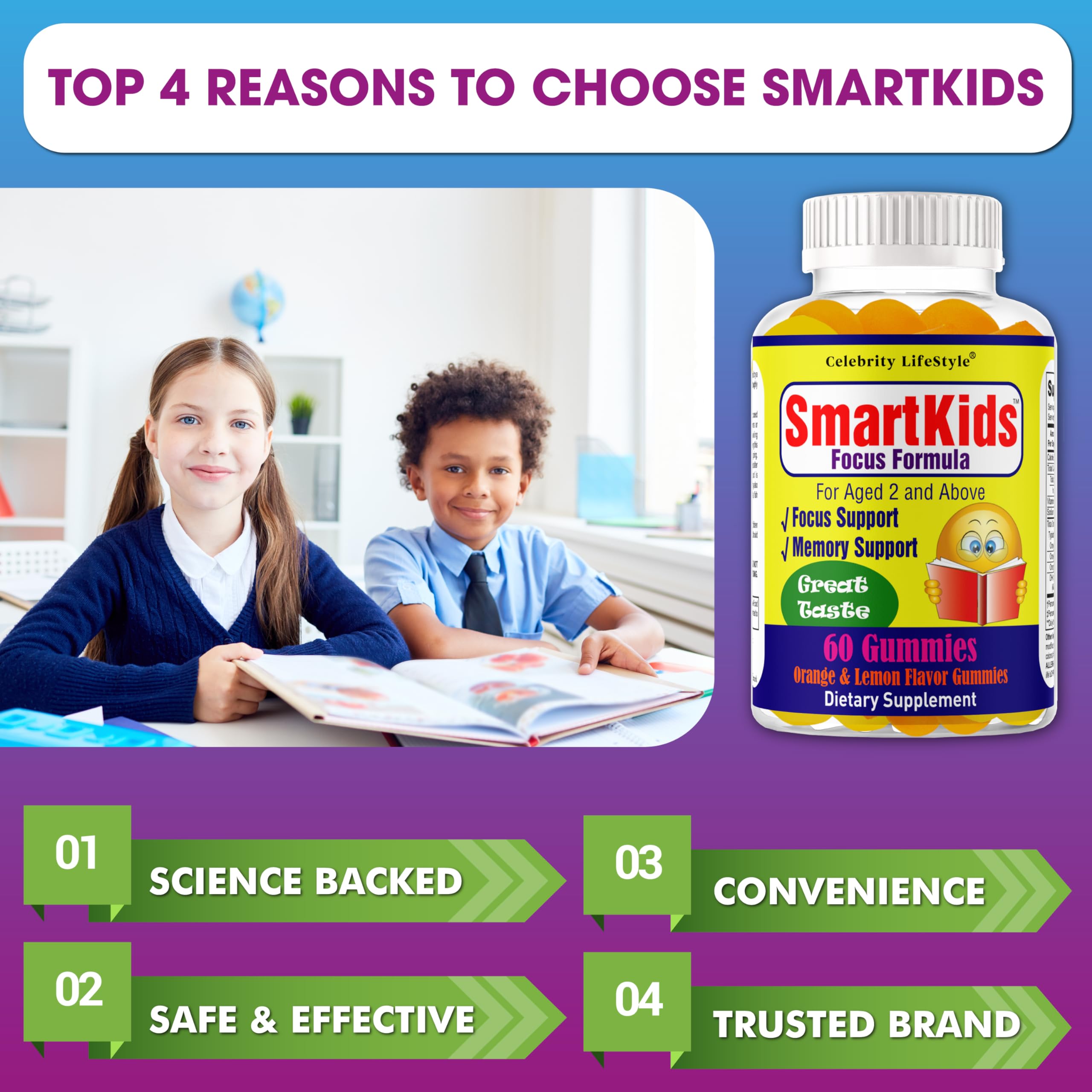 Celebrity LifeStyle Product SmartKids omega-3-6-9 blend supports growing minds.