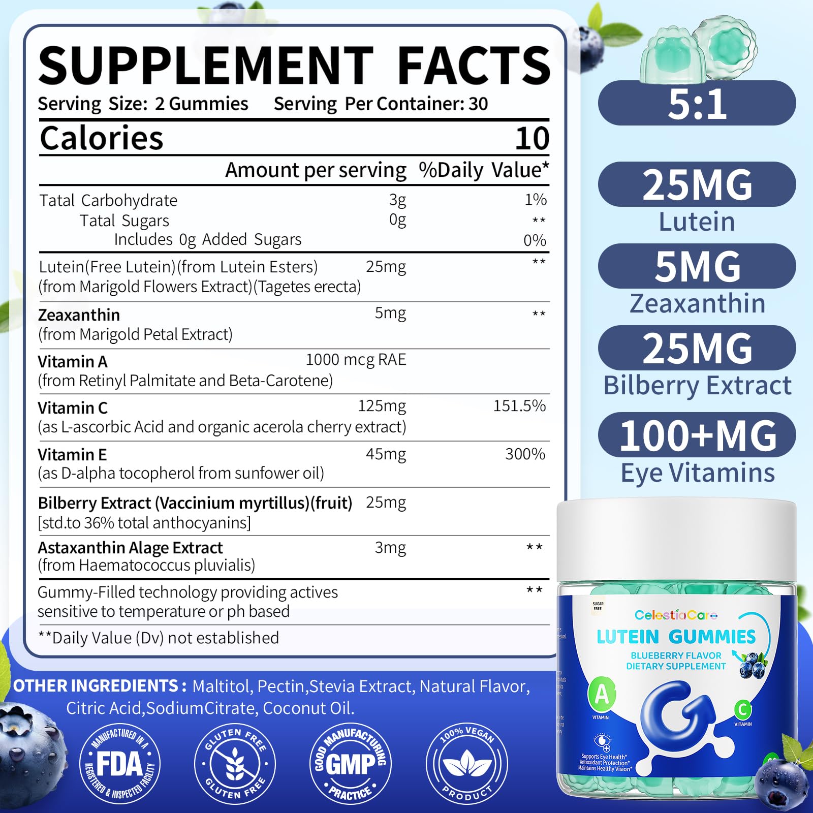 CelestiaCare blueberry-flavor gummies pack offers a tasty way to support comfortable vision.