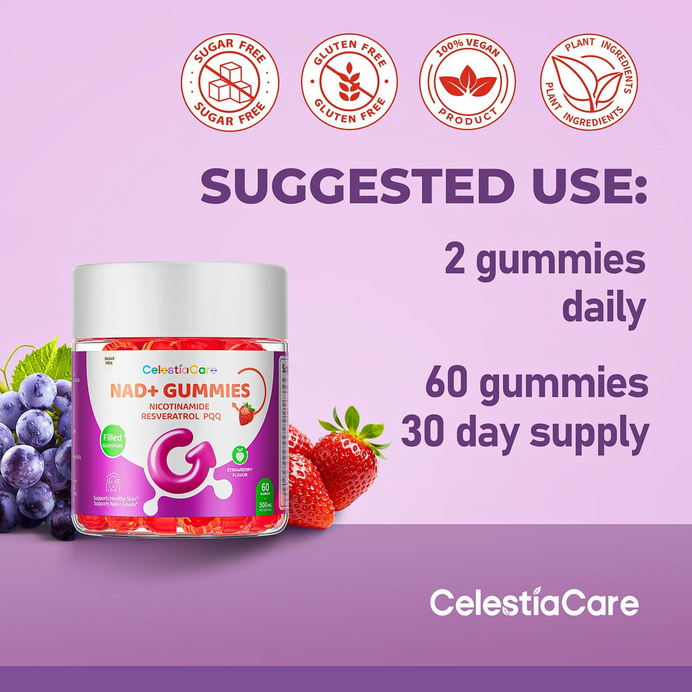 Gummies being poured from CelestiaCare bottle for easy intake