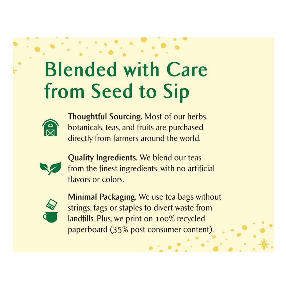 Stringless Celestial Seasonings tea bags reduce waste and simplify brewing.