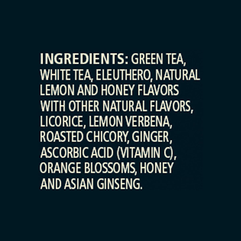 Close-up of Celestial Seasonings Honey Lemon Ginseng Green Tea bags, highlighting citrus notes and herbal balance.