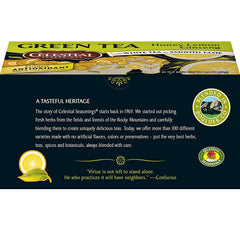 Box shows 20 tea bags of Celestial Seasonings Honey Lemon Ginseng Green Tea for easy daily enjoyment.