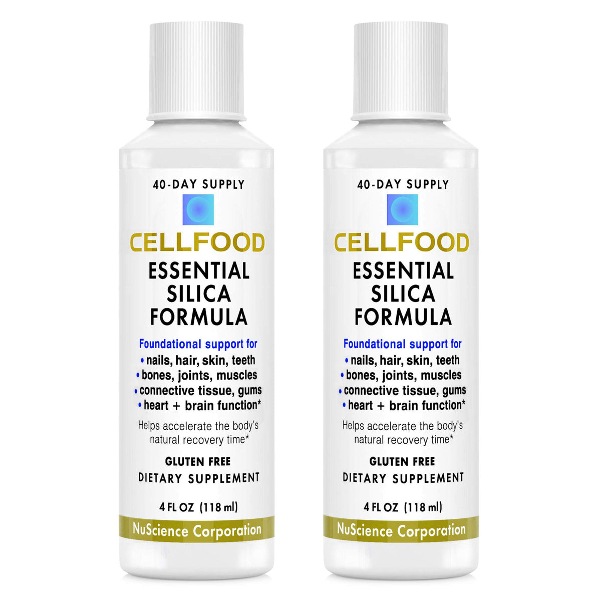 Cellfood Essential Silica bottle highlights convenient daily use for gentle supplementation.