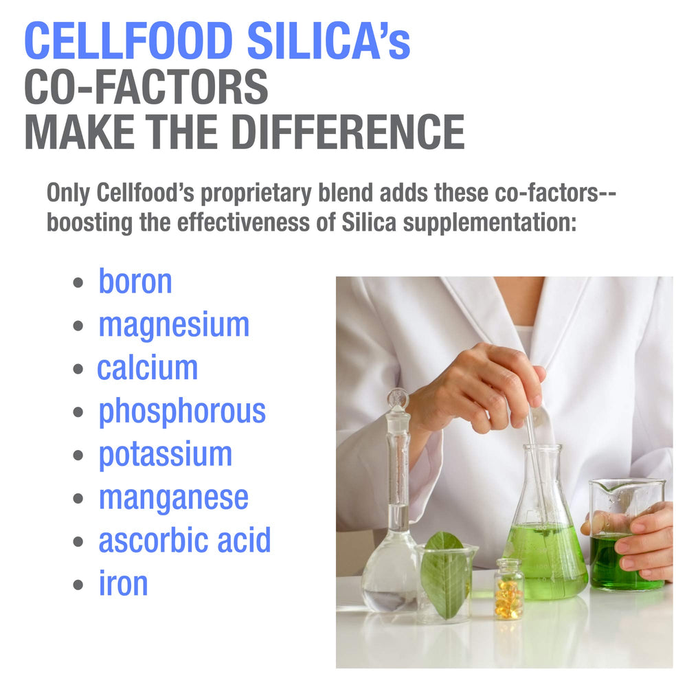 Cellfood Essential Silica packaging view highlights gluten-free and non-GMO attributes.
