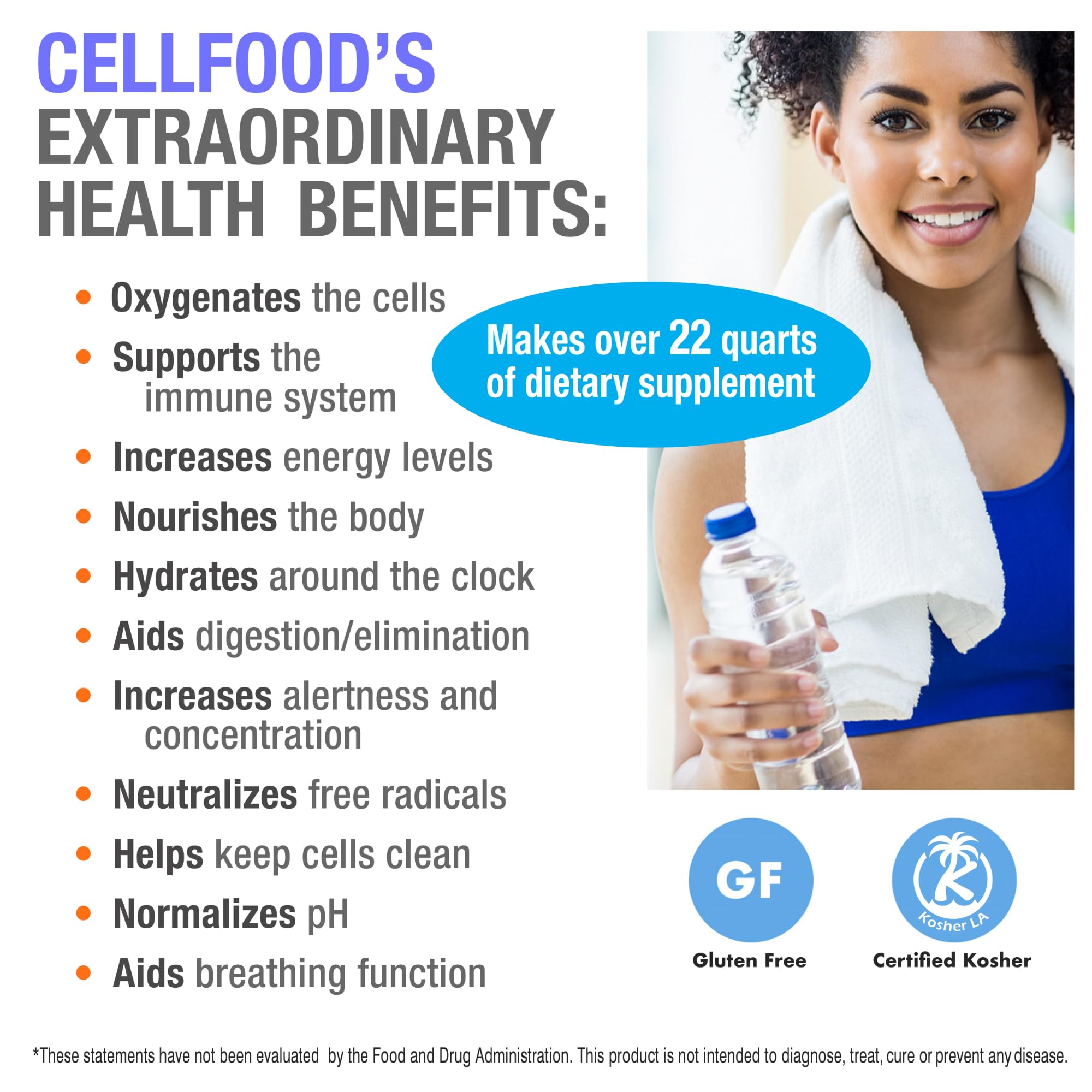 Close-up of Cellfood Oxygen Boost label highlighting gluten-free kosher claims